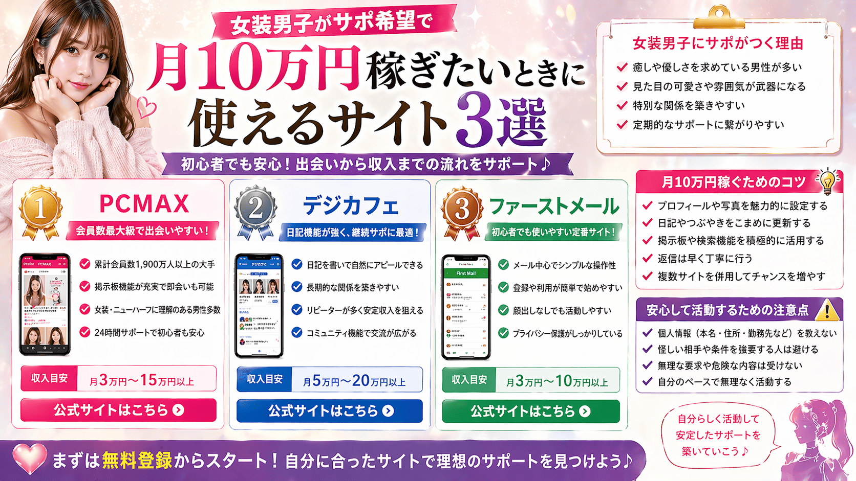 女装男子がサポ希望で月10万円稼ぎたいときに使えるサイト